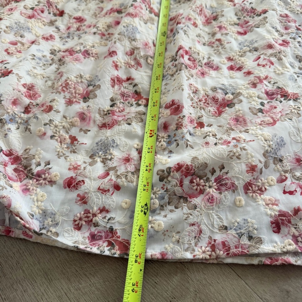 Just Me Embroidered Floral Tiered Midi Skirt White Pink Small Cottagecore Boho - Picture 8 of 8